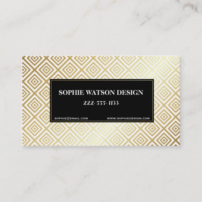 White Gold & Black Metallic Classic Business Card Visitenkarte (Vorderseite)
