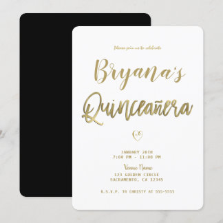 White Gold & Black Modern Minimal 15 Quinceañera Einladung
