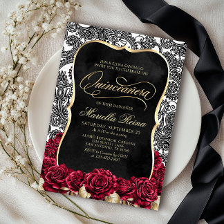 White Gold Black Quinceañera Einladung