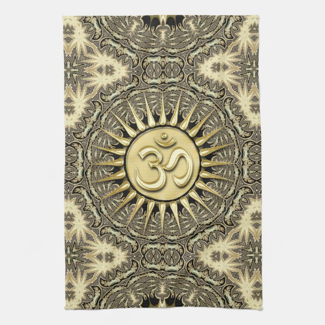 White Gold Black Solar OM Mandala Wohngestaltung Küchentuch (Vertikal)