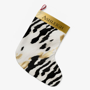 White Gold Black Southwest Cowhid Name Großer Weihnachtsstrumpf