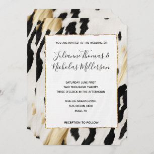 White Gold Black Südwest Cowhide Hochzeit Einladung
