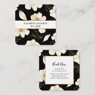 White Gold Blume auf Black Salon Haar Stylist Quadratische Visitenkarte