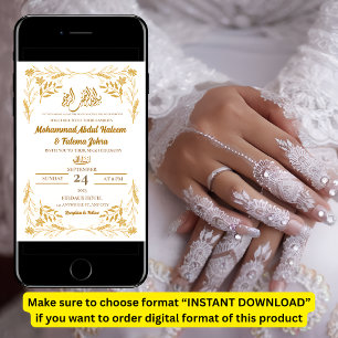 White Gold Blume Frame Elegante Modern Nikah Einladung