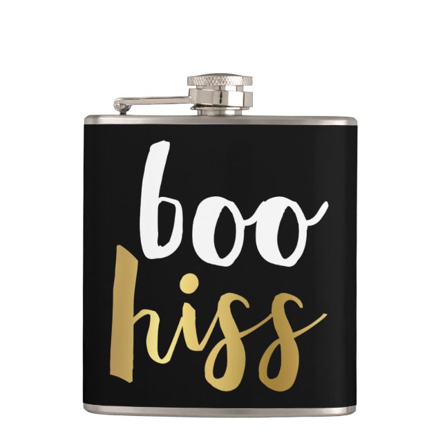 White & Gold Boom Hiss Flask Flachmann (Vorderseite)