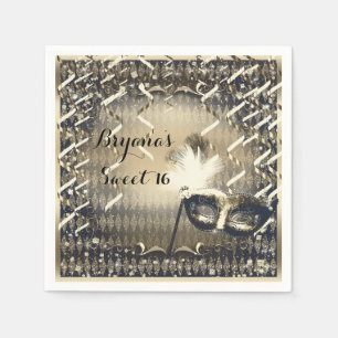 White Gold & Bronze Masquerade Mask Birthday Party Serviette