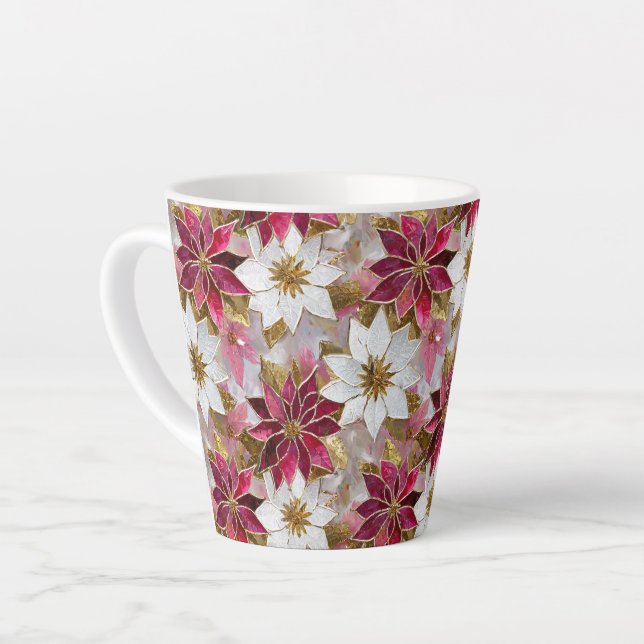 White Gold Burgundy Pink Christmas Poinsettias Milchtasse (Linke Ecke)