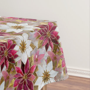 White Gold Burgundy Pink Christmas Poinsettias Tischdecke
