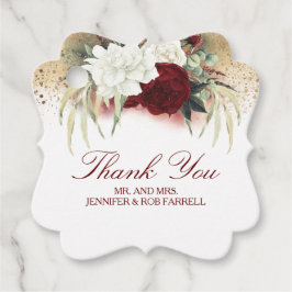 White Gold Burgundy Red Floral Moderne Hochzeit Geschenkanhänger