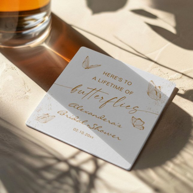 White Gold Butterfly Brautparty Willkommen Rechteckiger Pappuntersetzer (Von Creator hochgeladen)