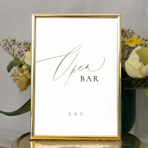 White Gold Calligrafy 5 x 7 Wedding OPEN Bar Sign