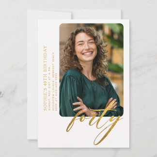 White Gold Calligraphy Modernes 40. Geburtstags-Fo Einladung