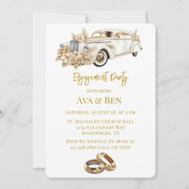White Gold Car mit Florals Engagement Party Einladung