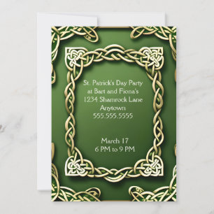 White Gold Celtic Frame St. Patrick's Day Einladung
