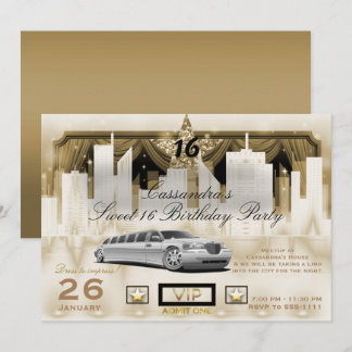 White Gold City Night Lights Limo Geburtstagsparty Einladung