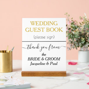 White Gold Color Wedding Guest Book NAMES Acrylschild