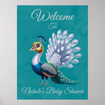 White Gold Colorful Peacock Baby Dusche Willkommen