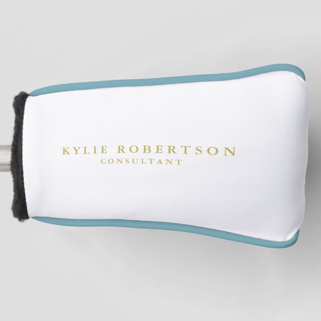 White & Gold Colors Professional Trendy Plain Golf Headcover (Vorderseite)
