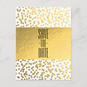White & Gold Confetti Foil Glam Save the Date Ankündigungspostkarte