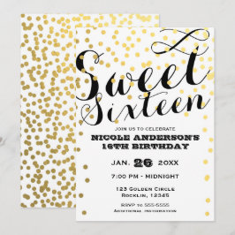 White & Gold Confetti Foil SWEET 16 SEXTEEN Einladung