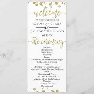 White & Gold Confetti Hochzeitsprogramm Programm