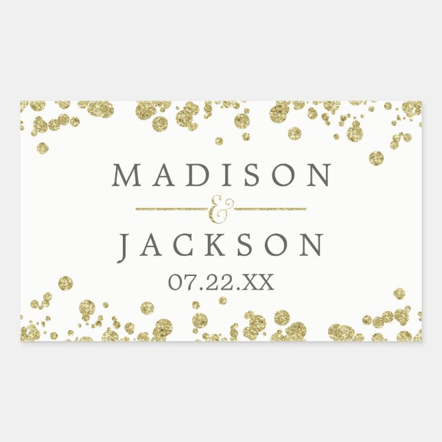 White & Gold Confetti Wedding Monogram Rechteckiger Aufkleber (Vorderseite)