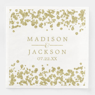 White & Gold Confetti Wedding Monogram Serviette