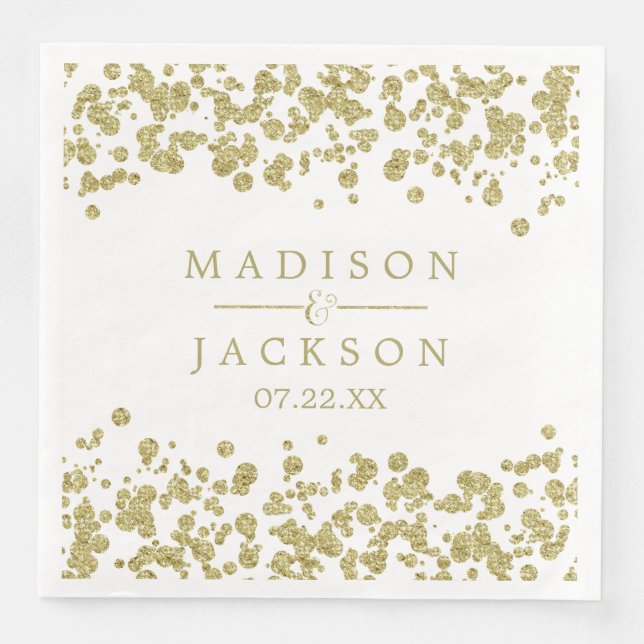 White & Gold Confetti Wedding Monogram Serviette (Vorderseite)