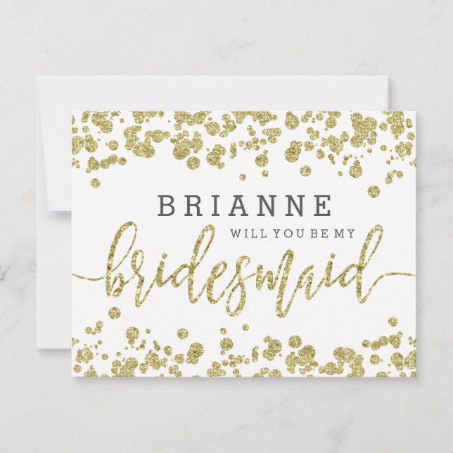 White & Gold Confetti wird meine Bridesmaid sein Einladung (Vorderseite)
