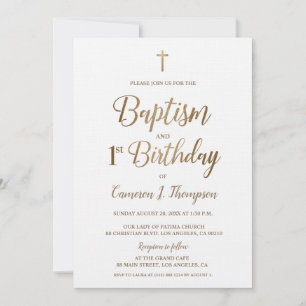 White Gold Cross Taufe 1. Geburtstag Einladung