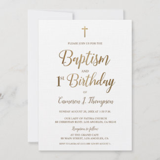 White Gold Cross Taufe 1. Geburtstag Einladung