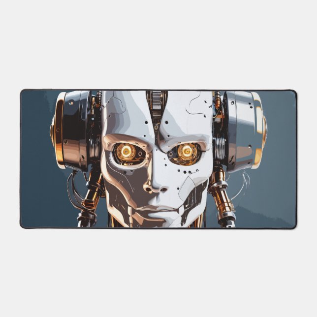 White Gold Cyborg Android Face Sci-Fi Schreibtischunterlage (Vorderseite)