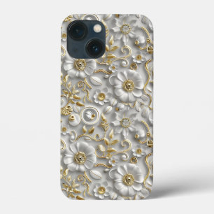 White Gold Decorative 3D Flora Flora Case-Mate iPhone Hülle