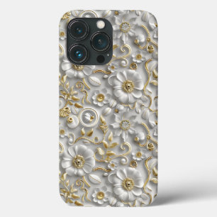 White Gold Decorative 3D Flora Flora Case-Mate iPhone Hülle