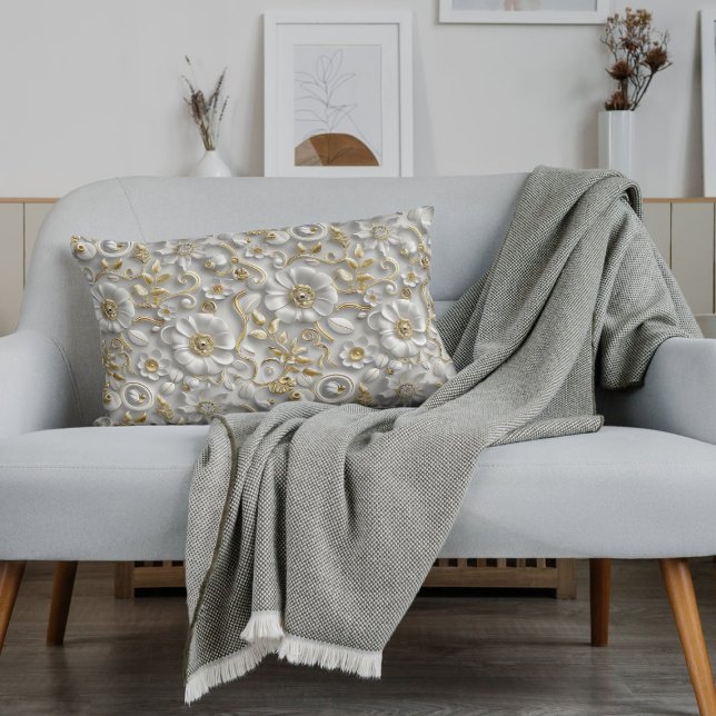 White Gold Decorative 3D Flora Flora Kissenbezug (Von Creator hochgeladen)