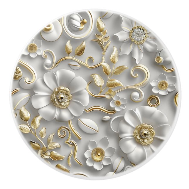 White Gold Decorative 3D Floral Elegant  Keramikknauf (Vorderseite)