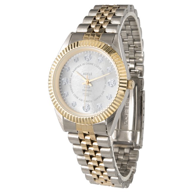 White Gold Diamond Custom Sprichwort Dial Gift Han Armbanduhr (Schrägansicht)