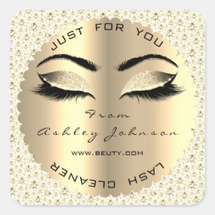 White Gold Diamond Glitzer Lash Cleaner Square Quadratischer Aufkleber