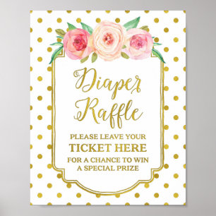 White Gold Dots Diaper Raffle Sign Poster