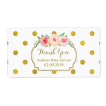 White Gold Dots Floral Baby Dusche Labels