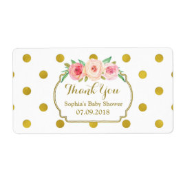White Gold Dots Floral Baby Dusche Labels