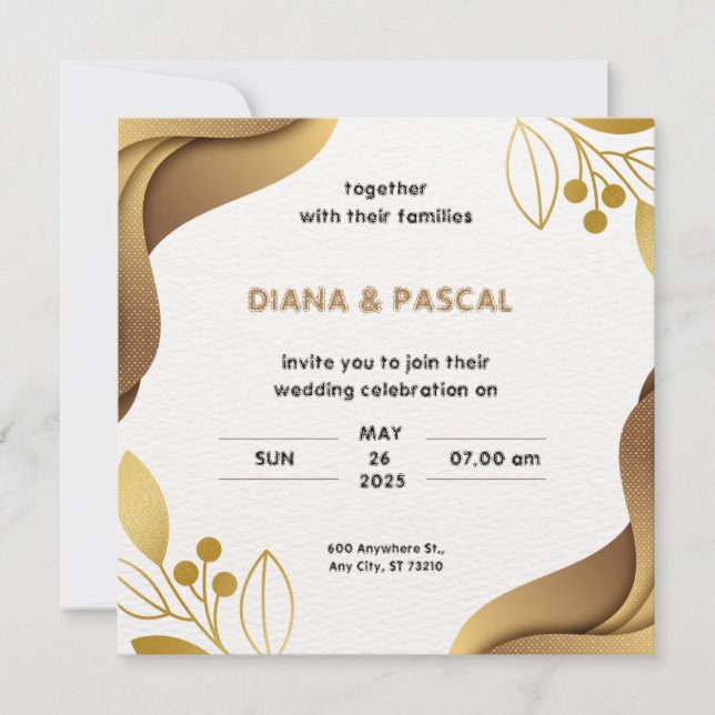 White Gold Elegante Minimalistische Hochzeitseinla Einladung (Vorderseite)