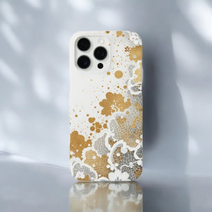 White Gold Floral iPhone 16 Pro Max Hülle