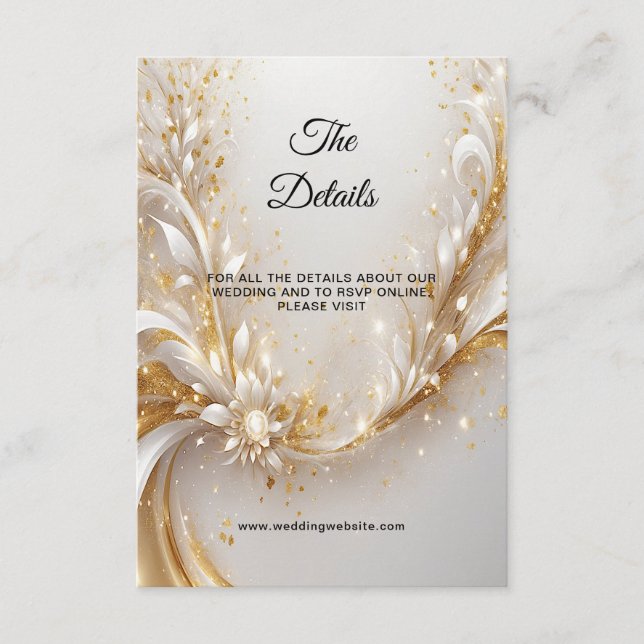White Gold Floral Detail Umschließungskarte Begleitkarte (Vorderseite)