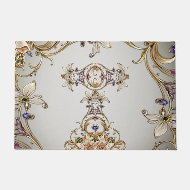 White Gold Floral Doormat Fußmatte (Vorderseite)