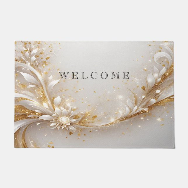 White Gold Floral Doormat Fußmatte (Vorderseite)