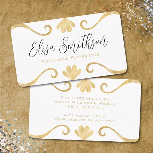 White & Gold Floral Einfach Elegant Luxus Feminine Visitenkarte