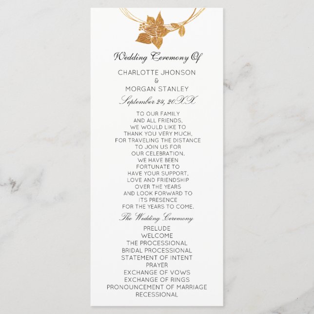 White Gold Floral Event Wedding Program Offical1 Programm (Vorderseite)