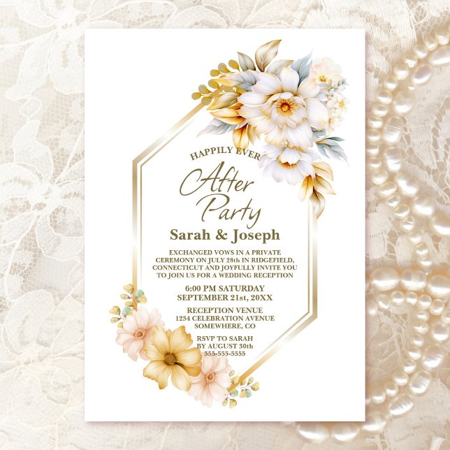 White Gold Floral Geometric Wedding After Party Einladung (Von Creator hochgeladen)