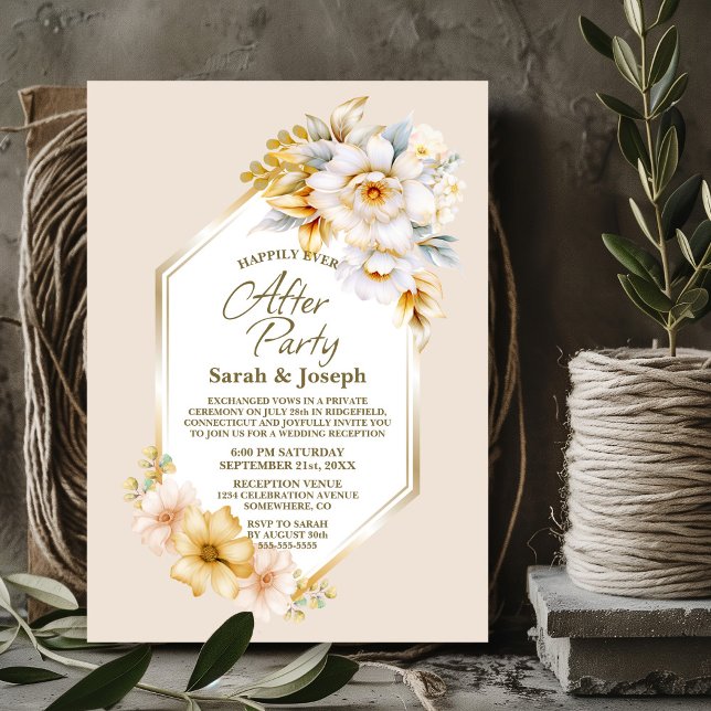 White Gold Floral Geometric Wedding After Party Einladung (Von Creator hochgeladen)